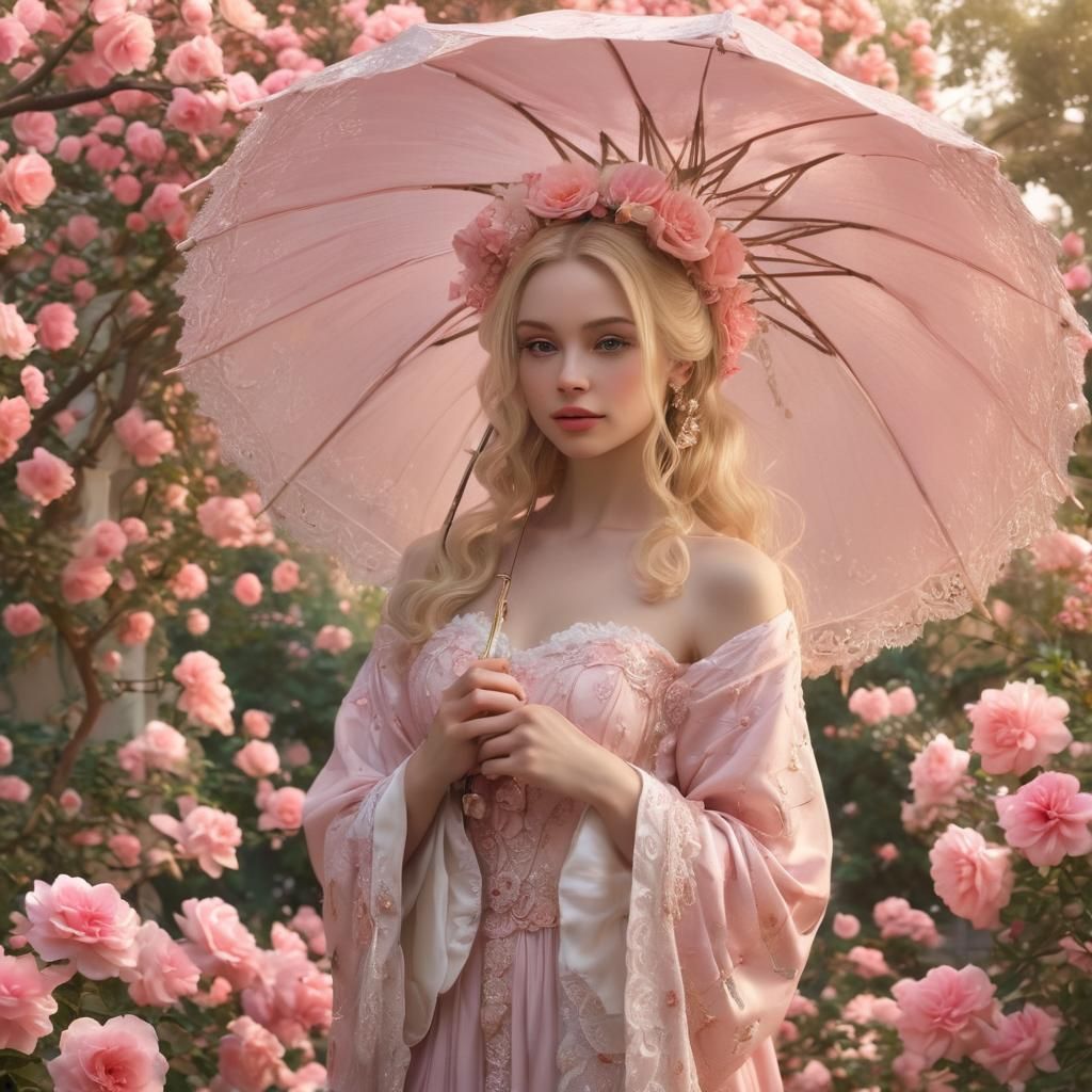 Ethereal Lady Amidst Rose Garden Paradise
