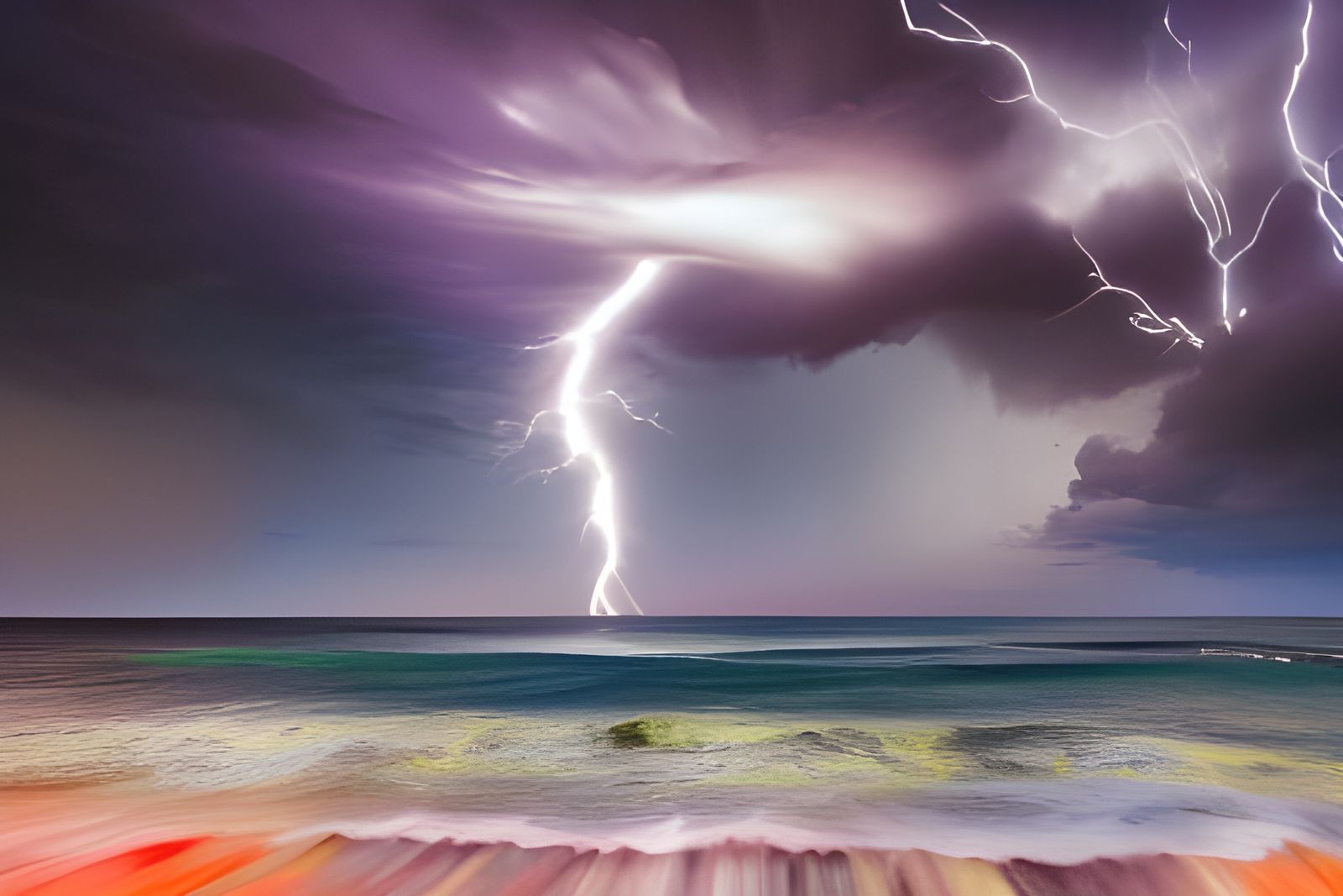 Spectacular Lightning Display Over Ocean Sunset