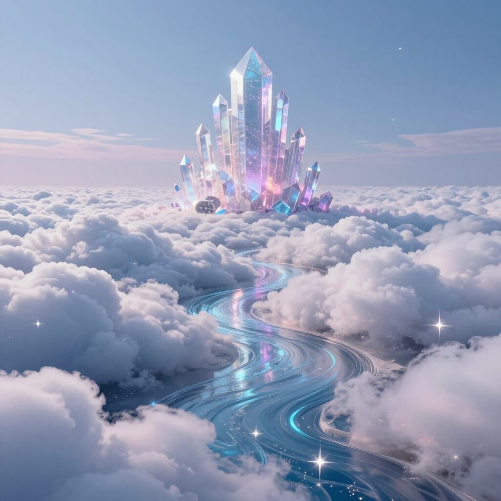 Ethereal Dreamscape of Sugar Clouds and Starlight Rivers