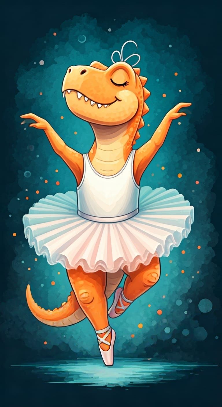 Happy Orange T-Rex in Ballerina Costume