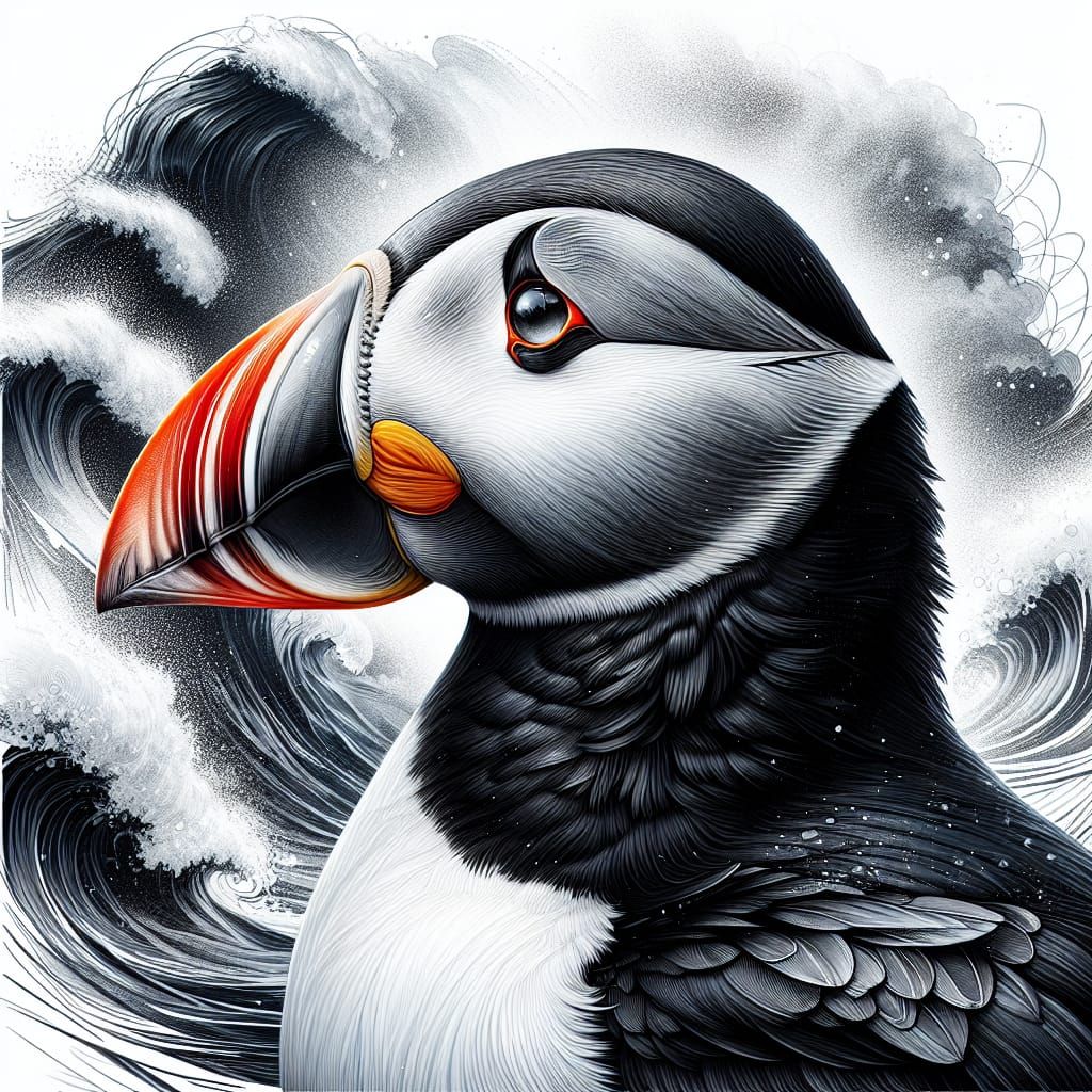 Detailed Digital Artwork of a Puffin Bird