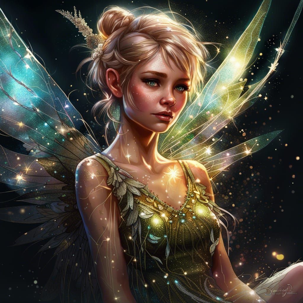 Glittering Tinkerbell Portrait in Hyperrealistic Fantasy Art