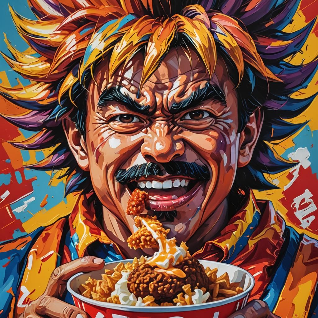 Goku and Maduro Share KFC: Pop Art Caricature