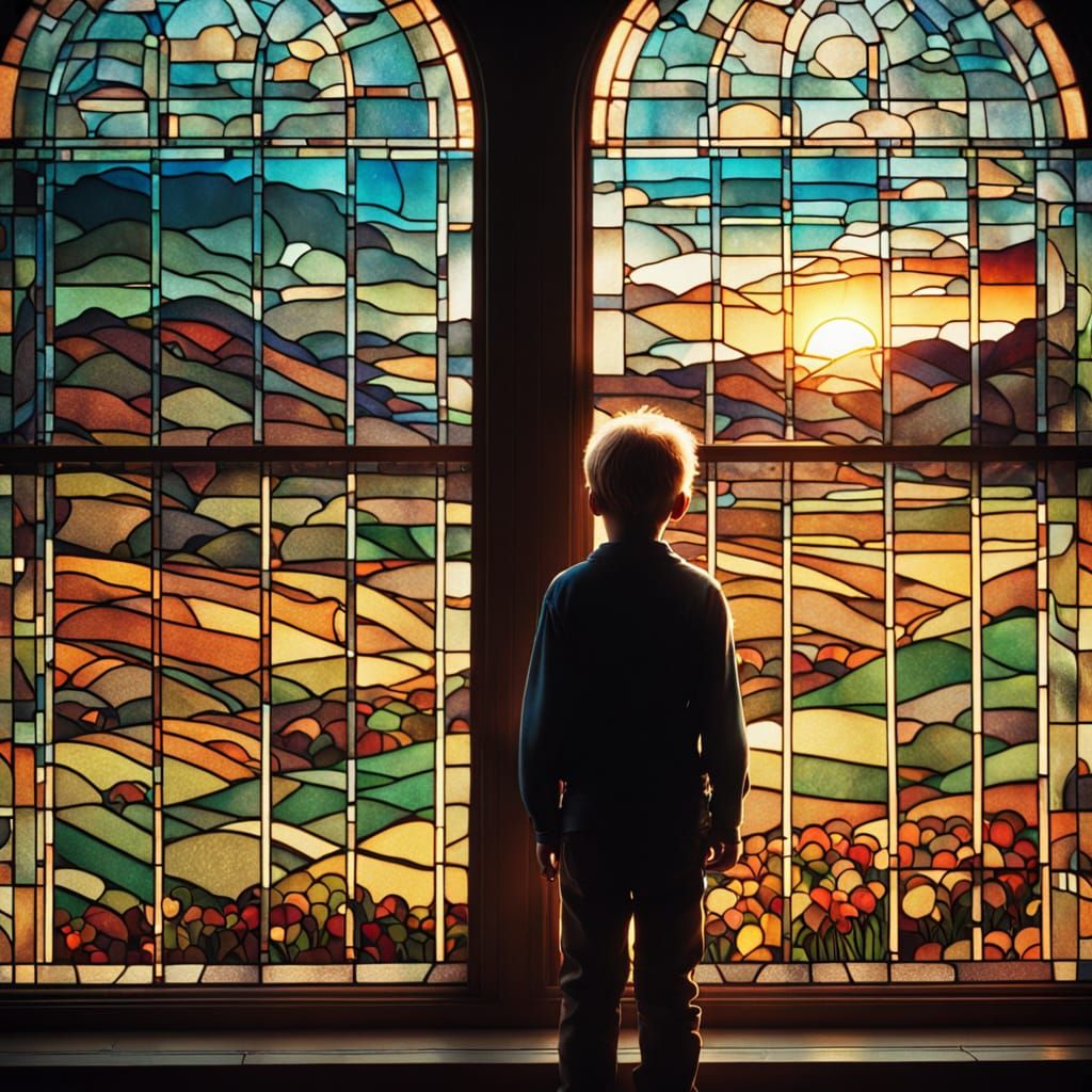 Stained Glass Window: Sunrise Over Vineyards