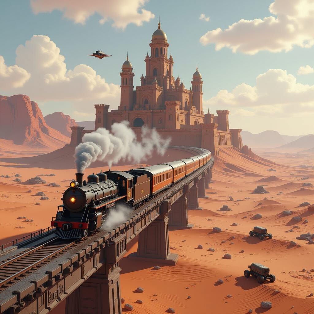 Futuristic Jet Train to Iron Fortress: Matte Painting