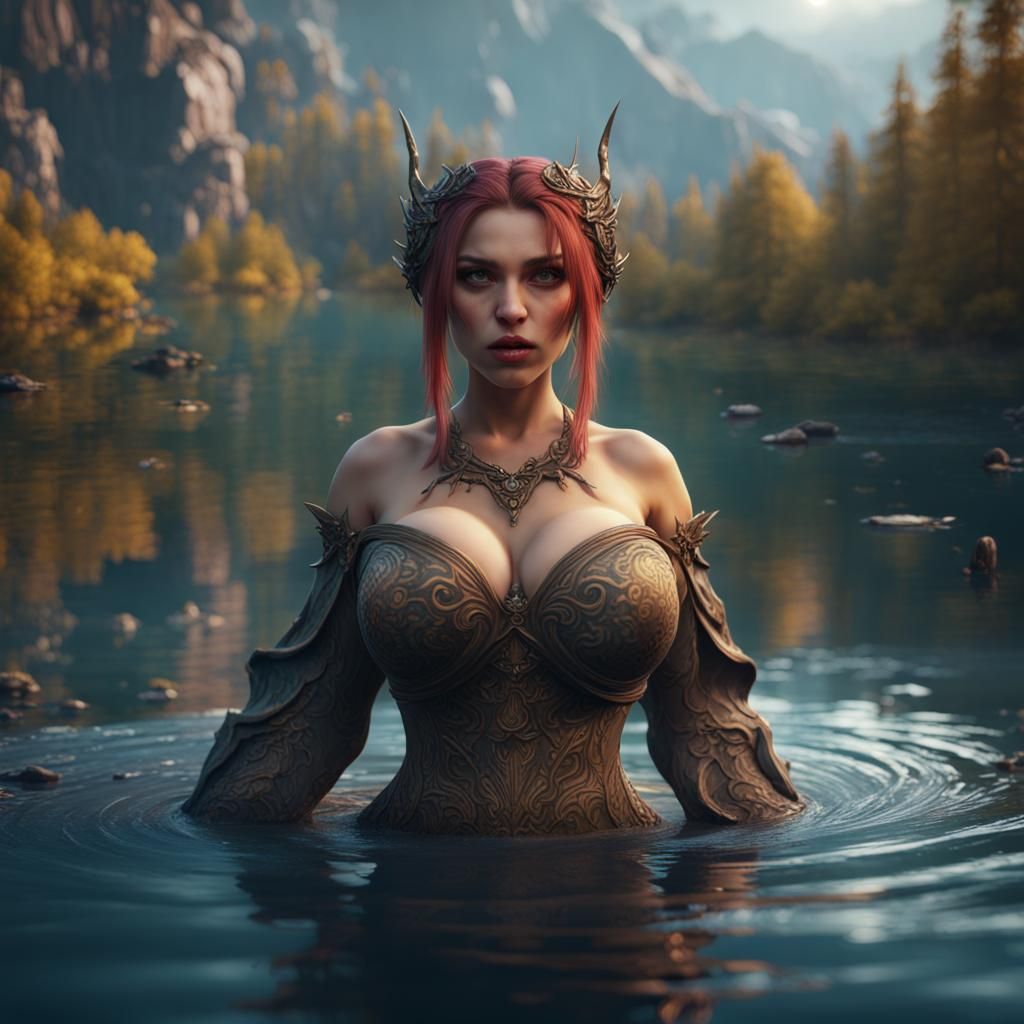 Fantasy Lake Scene with Intricate Details