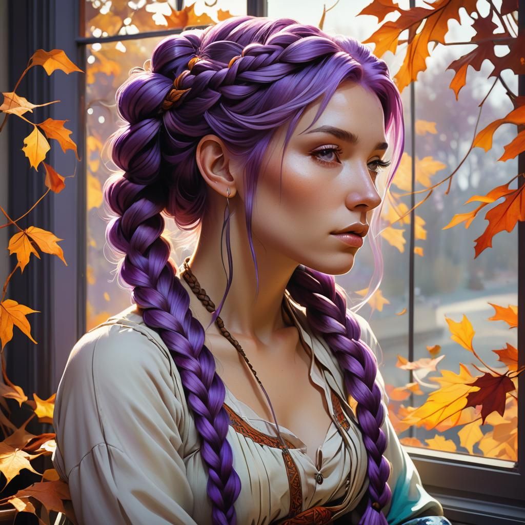 Woman with Purple Braid in Art Nouveau Style