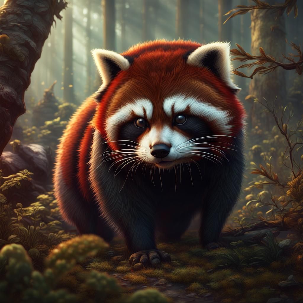Raccoon Red Panda Hybrid in Detailed Matte Painting