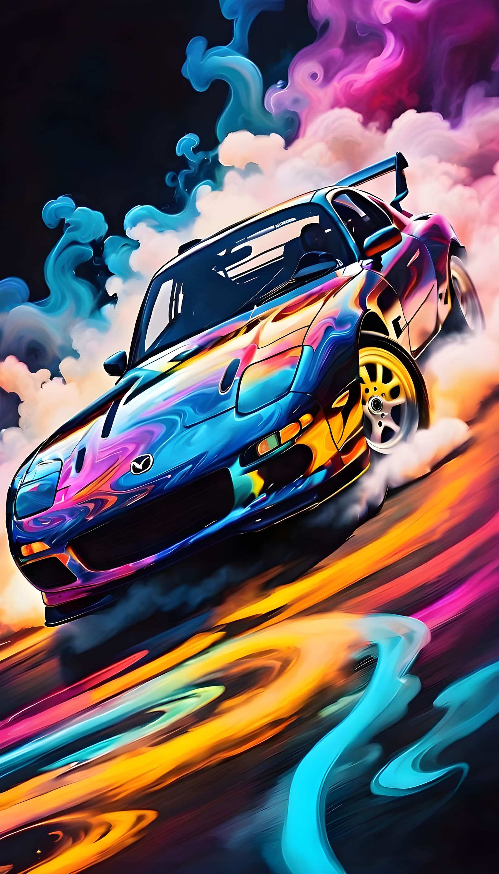 Psychedelic Mazda RX-7 Drifting Art