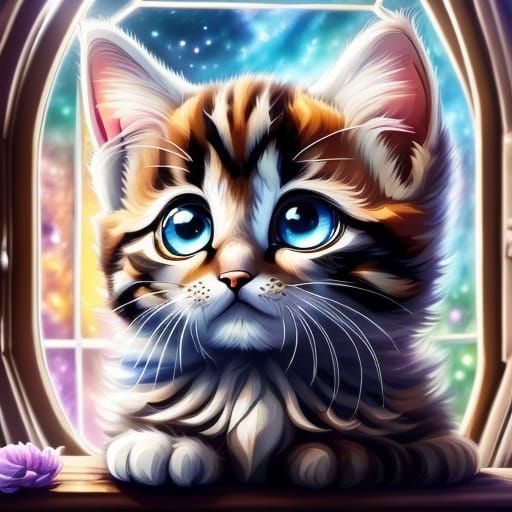 Digital Art: Cat on Windowsill in Oil Painting Style