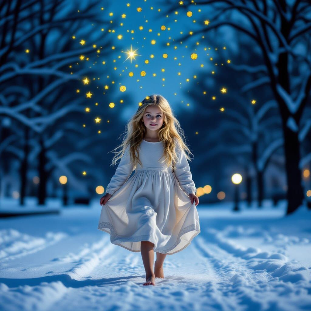 Girl Catches Falling Stars as Gold Coins in Magical Night Pa...