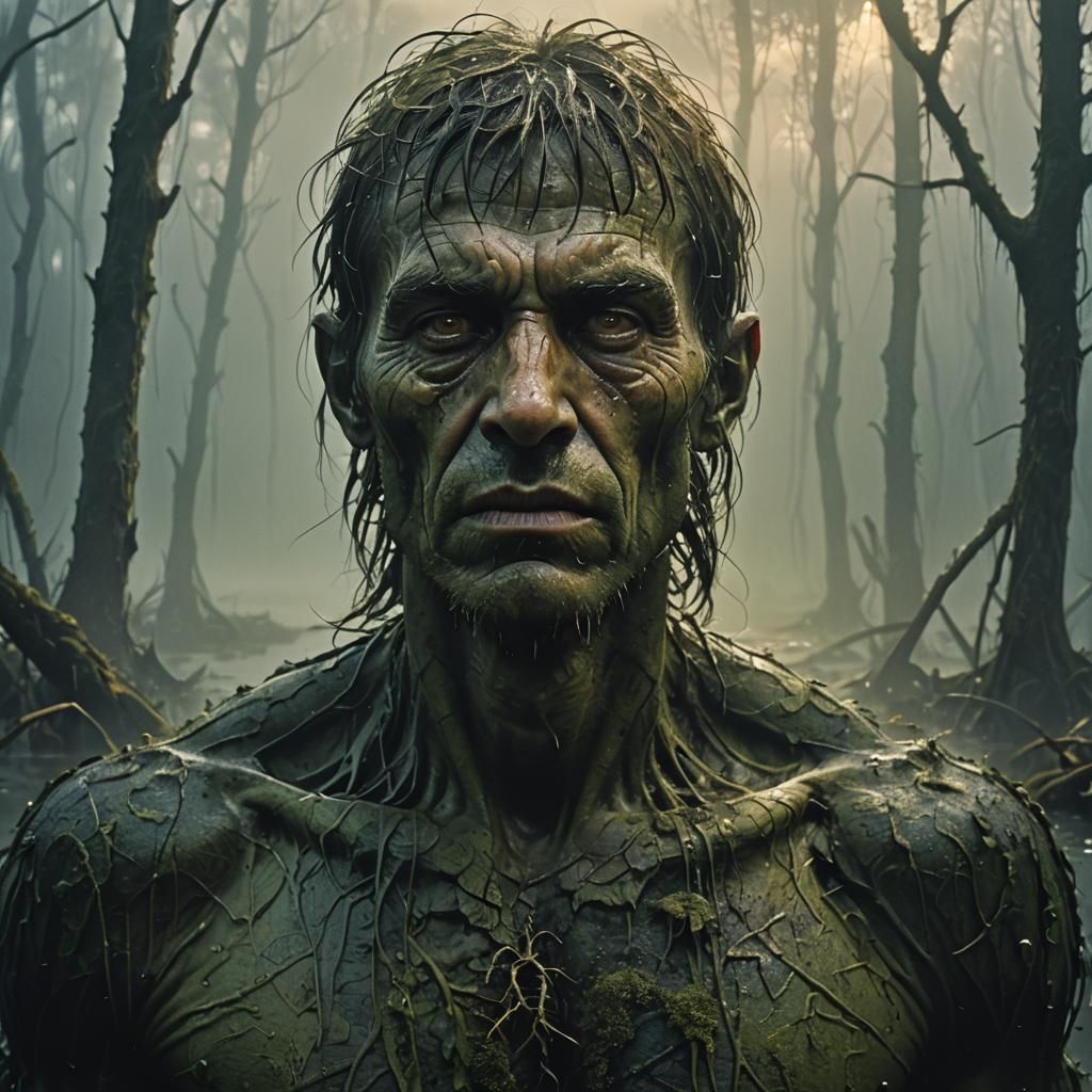 Ethereal Face in Swamp Mist: Dark Surrealism