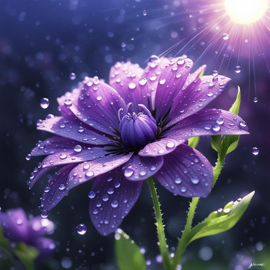 Bright Purple Flower in Detailed 3D Anime Style