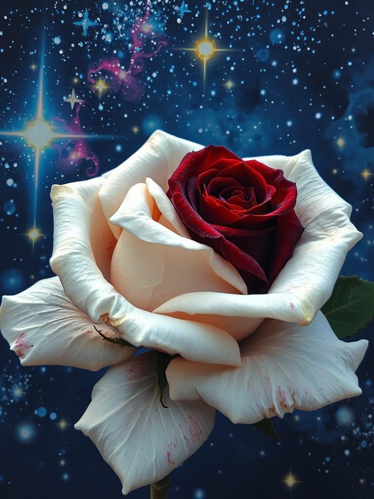 Intertwined Roses Against Starry Night Sky