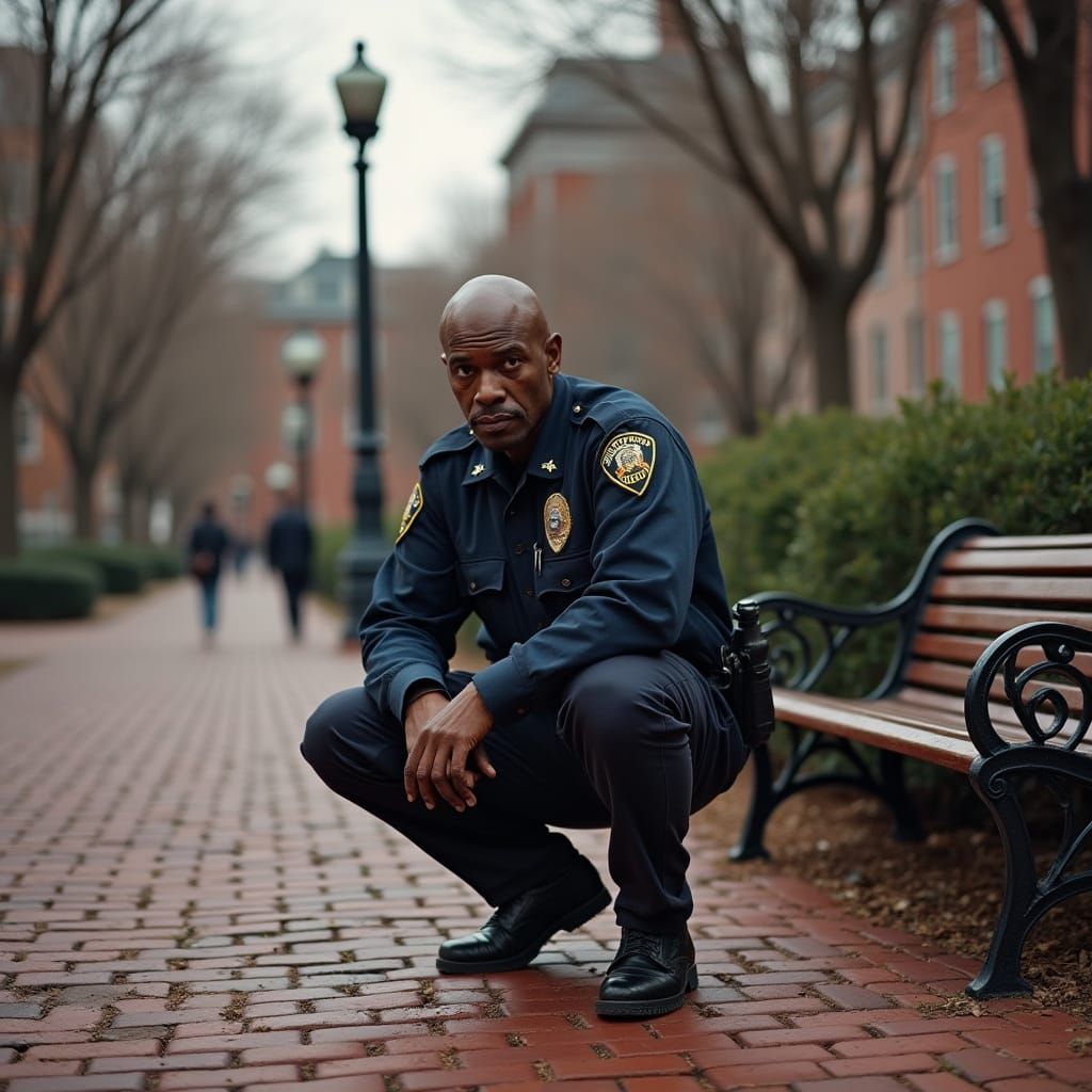 African American Police Officer in Boston Commons