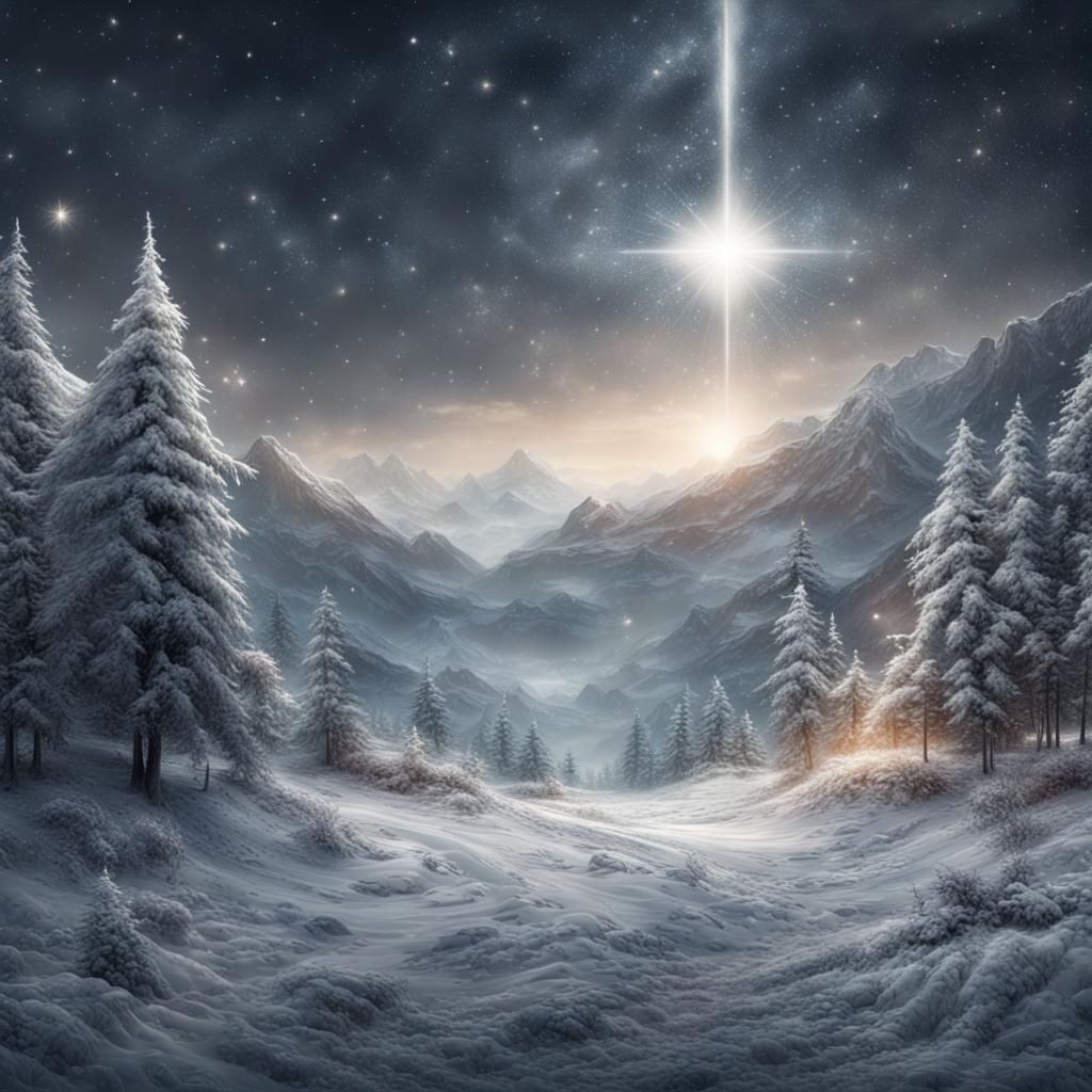 Glittering Silver Star Sky Winter Digital Painting