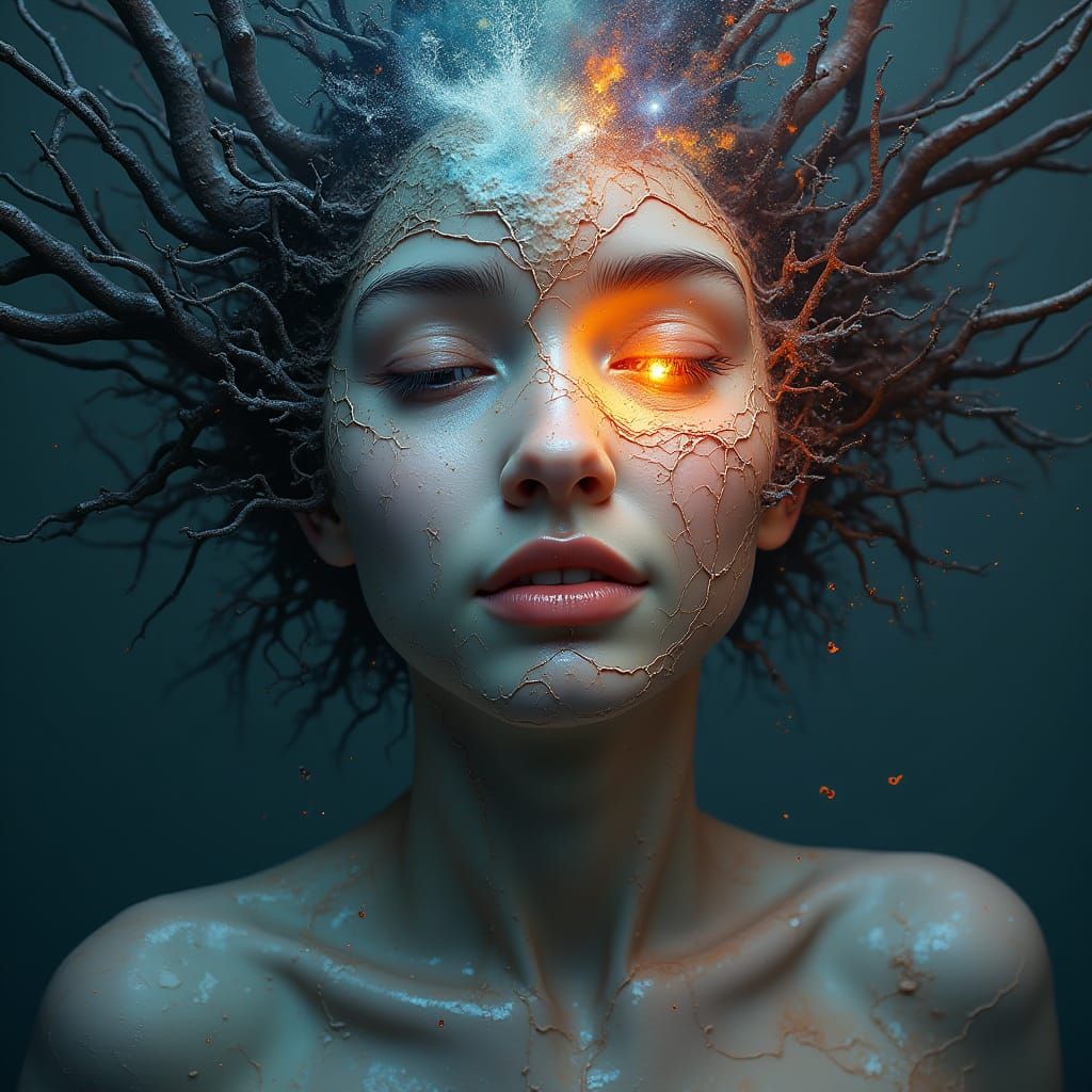 Surreal Cosmic Goddess in Shattered Skin