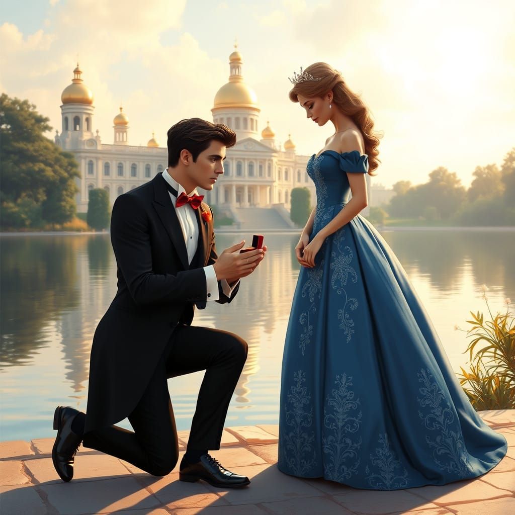 Dashing Prince Proposes to Enchanting Princess in Whimsical...