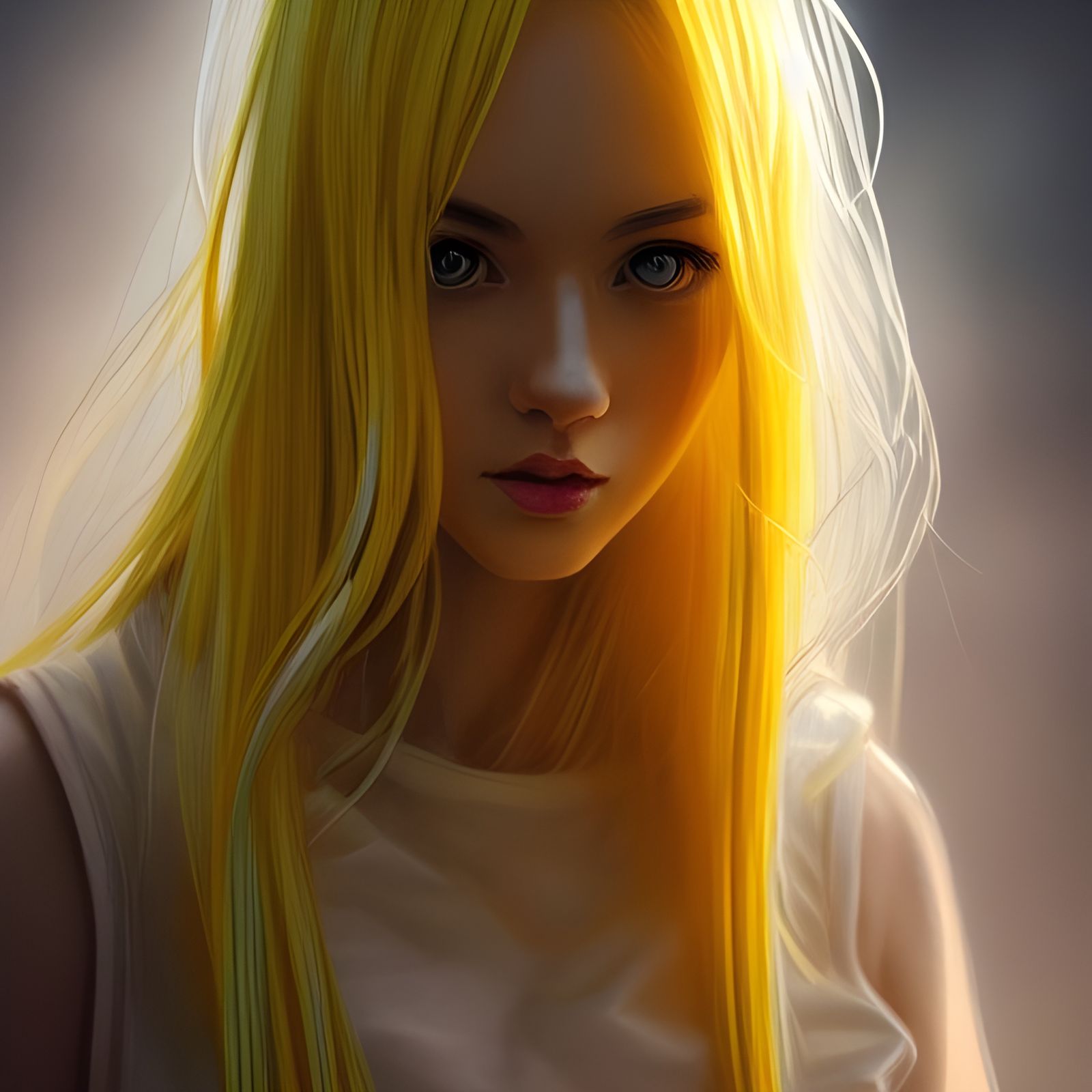 Beautiful Blonde Woman in Yellow, Digital Illustration