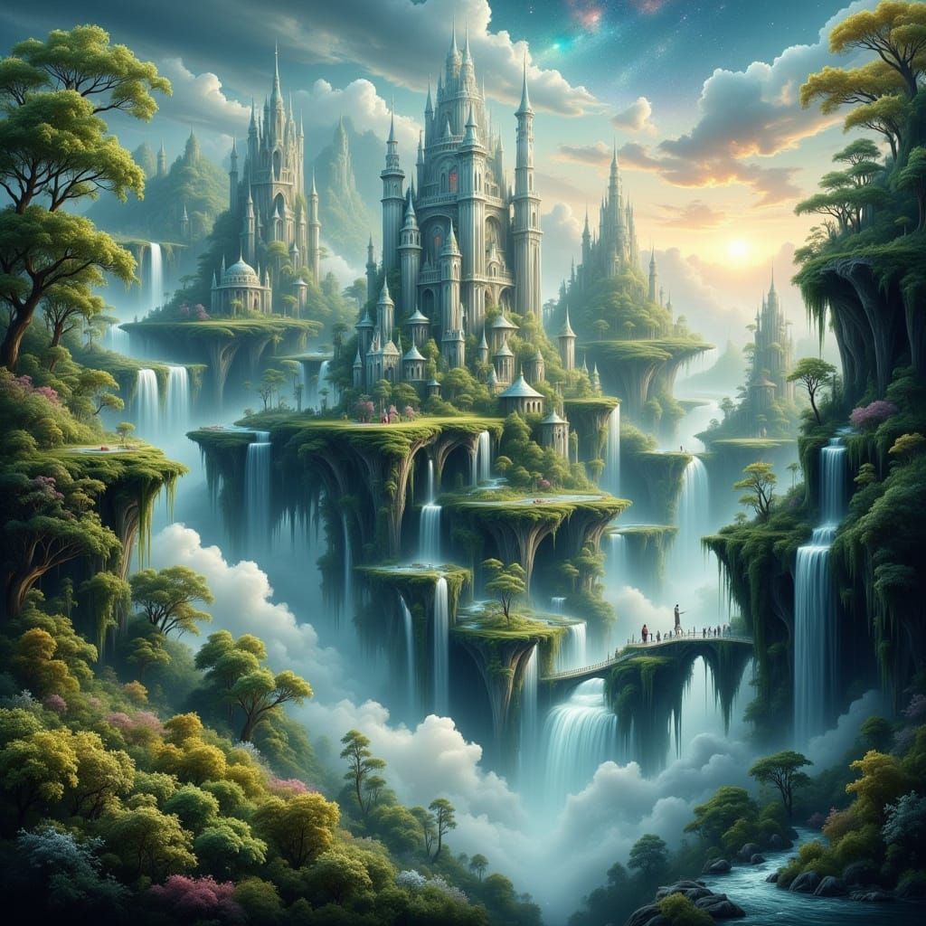 Majestic Floating City with Energy Bridges