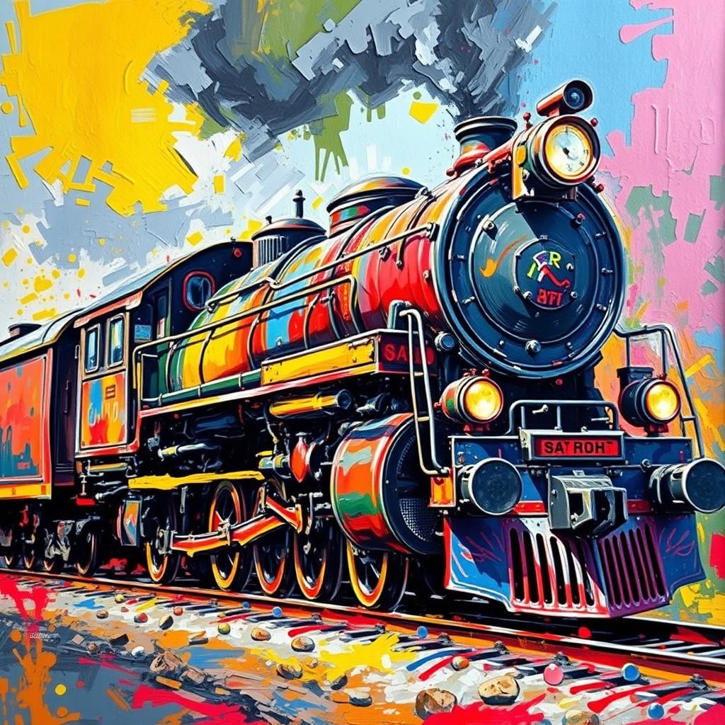 Abstract Locomotive in Expressionist Neo-Impressionism Style