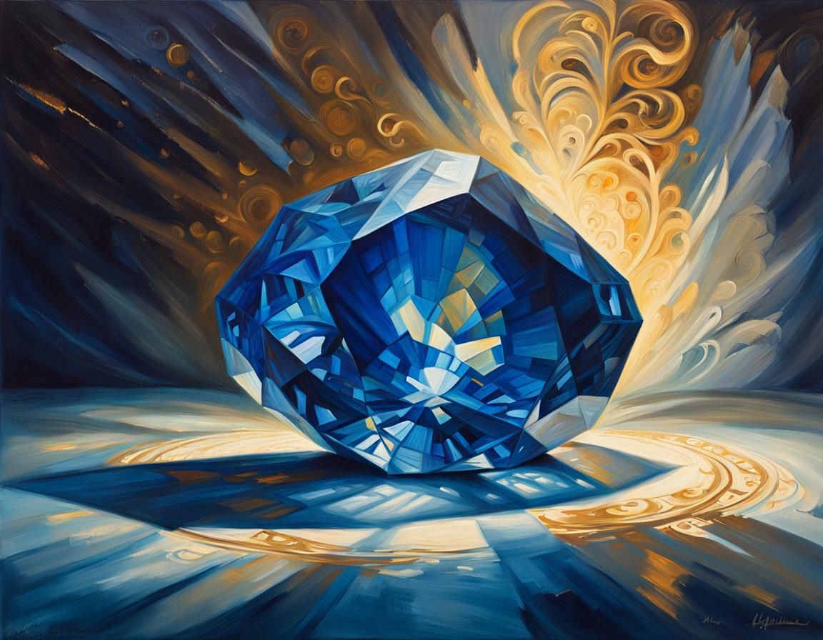 Glowing Sapphire Stone Radiates Light as Oil Painting