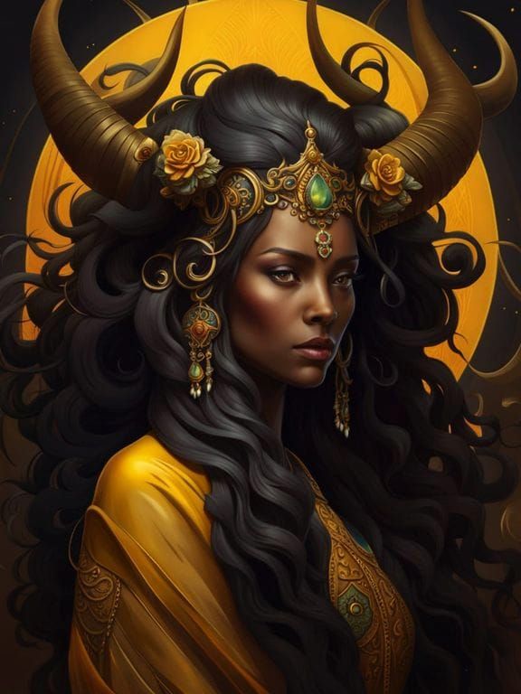 Taurus Queen with Horns in Digital Art