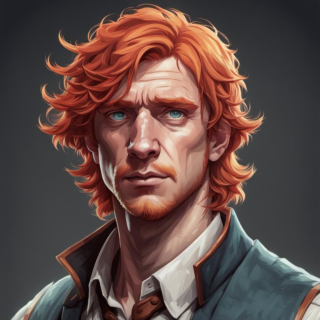 Red-Haired Man Portrait in Art Nouveau Style