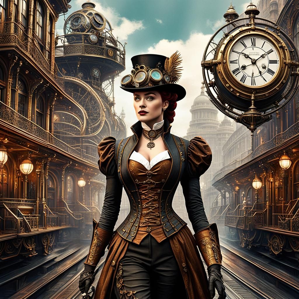 Steampunk Time Voyager in Victorian Metropolis
