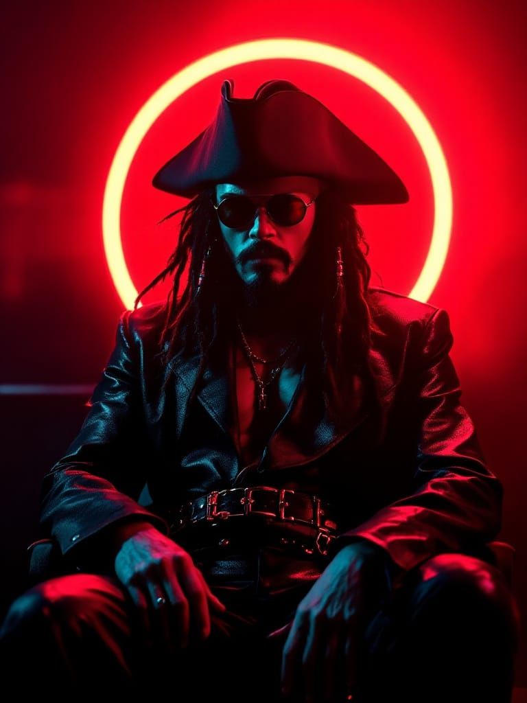 Blackbeard's Noir Portrait in Neon Glow
