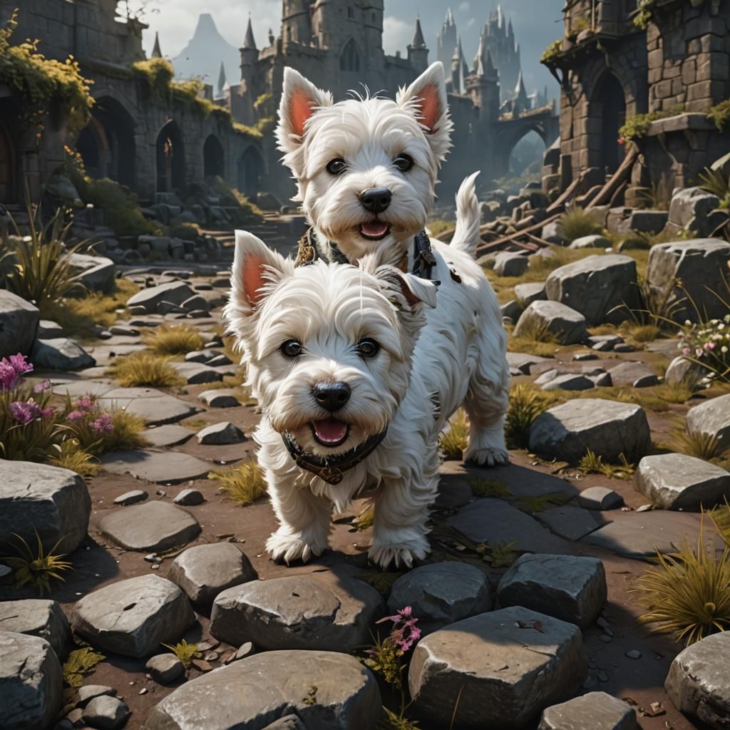 Adorable Westie Puppy in Detailed Fantasy Art