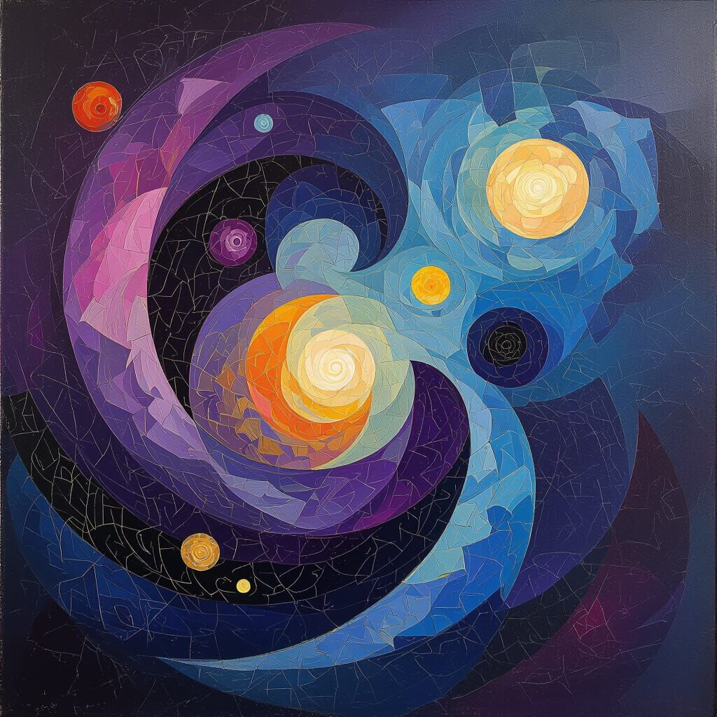 Cosmic Abstract Painting in Purple and Blue