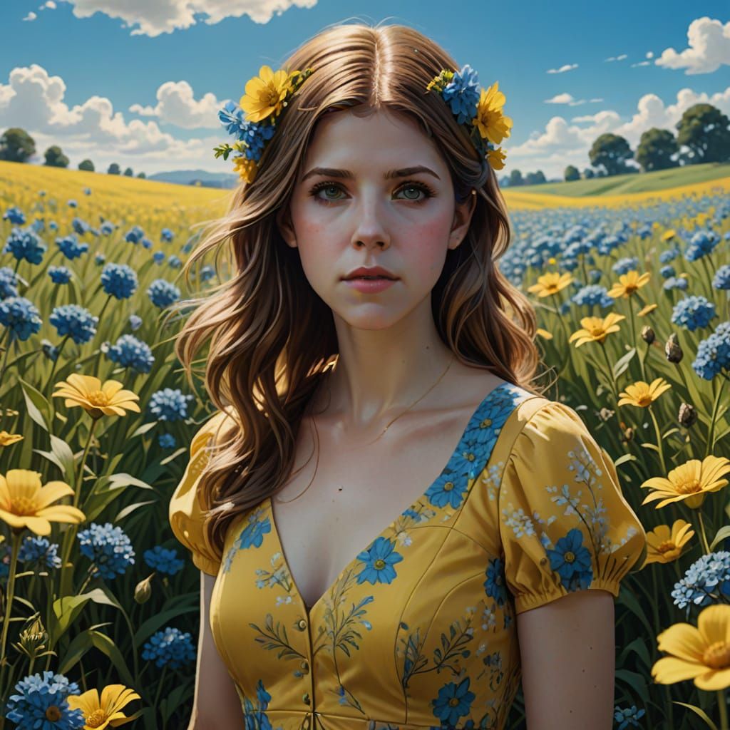 Anna Kendrick Portrait in Field of Flowers