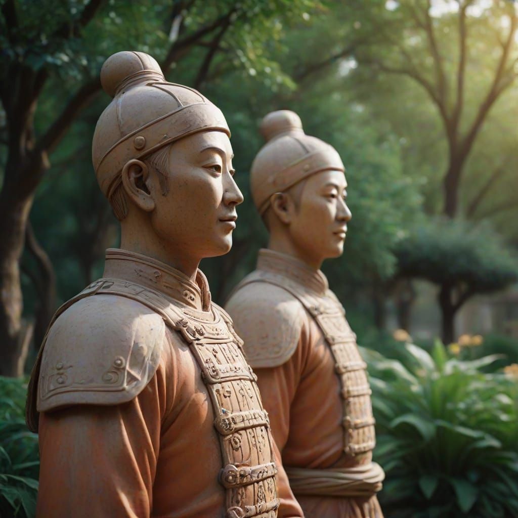 Ancient Chinese Soldiers in Terracotta Sculpture Art