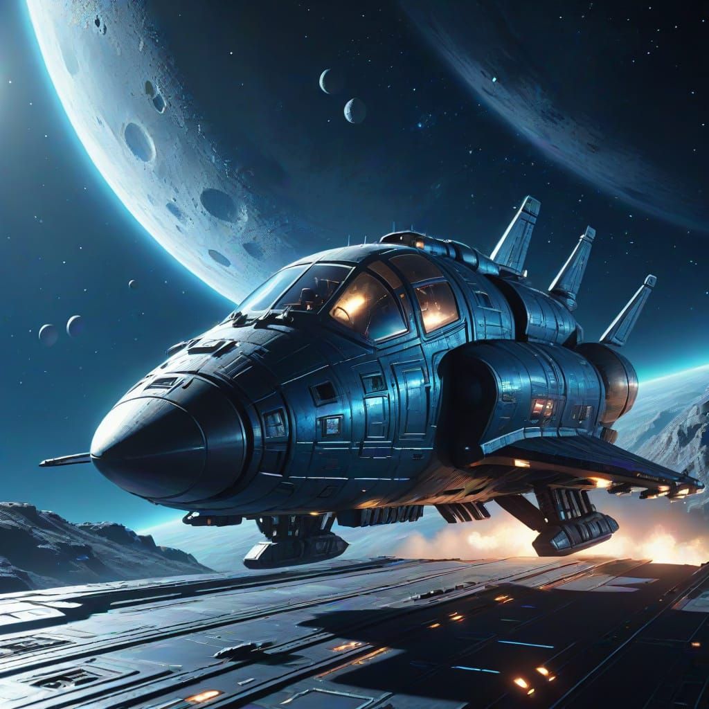 Moonlit Spaceship Close-Up in Digital Painting Style
