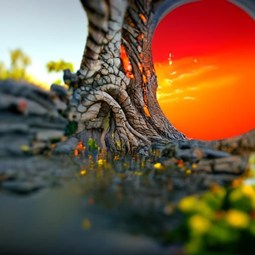 Sunset Tree: Detailed Matte Painting in Deep Color