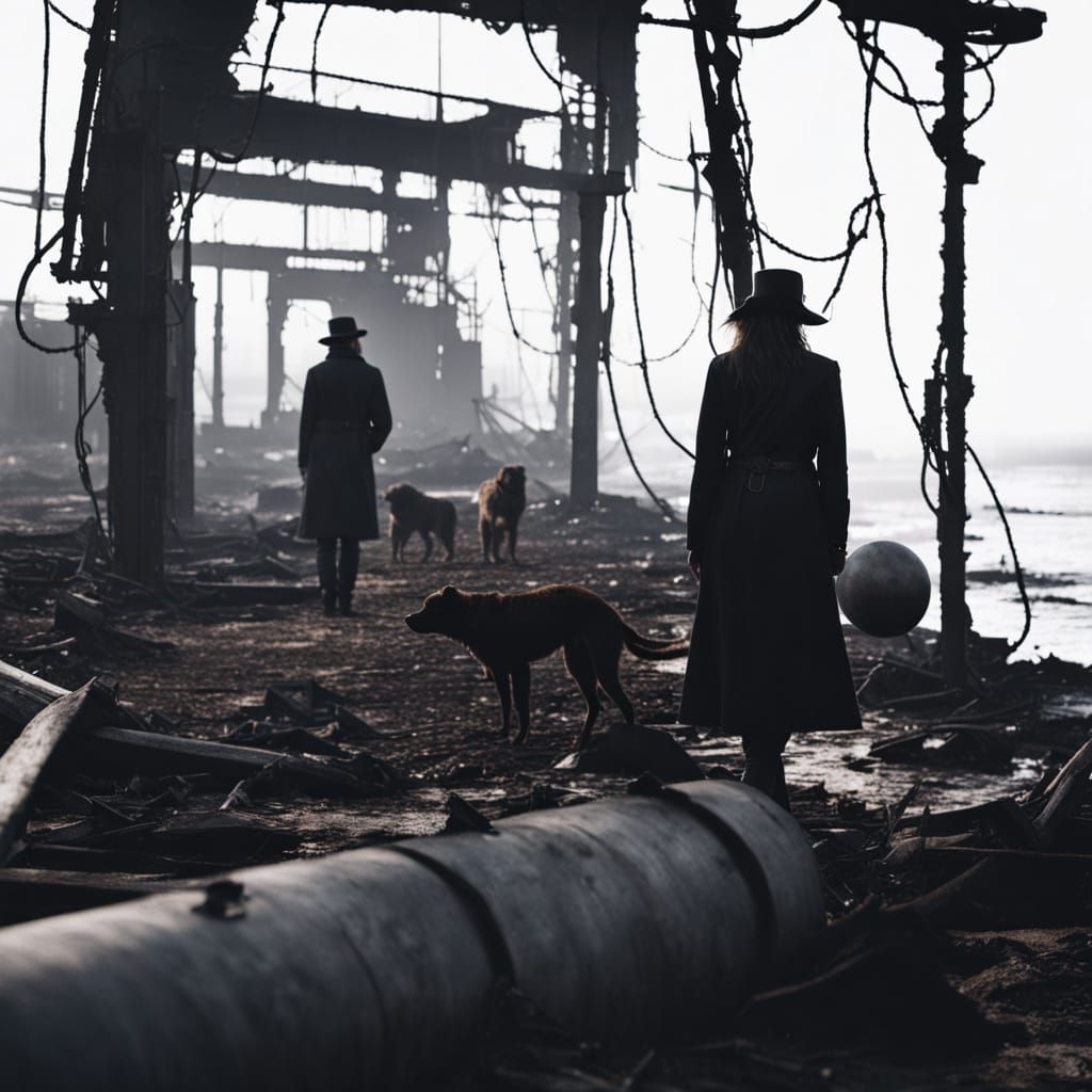 Post-Apocalyptic Goth Model with Giant Dogs