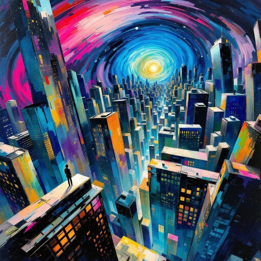 Surreal Vertigo Cityscape with Impossible Perspectives
