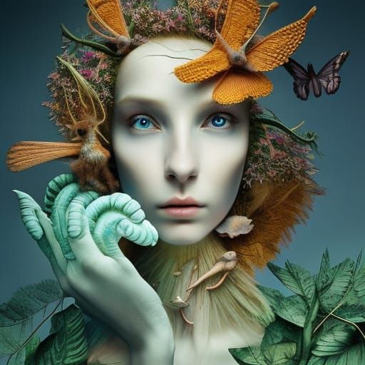 Mantis-Human Hybrid in Forest, Detailed Digital Art