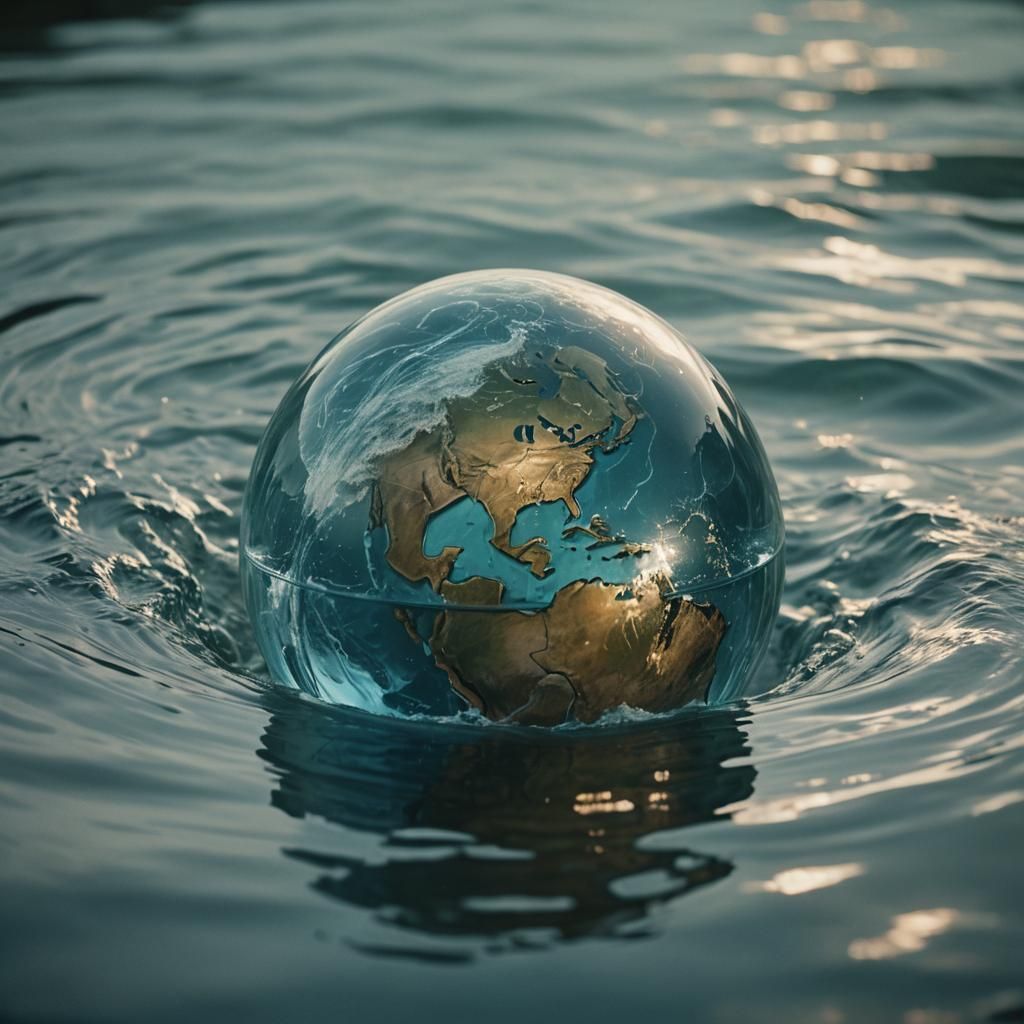 Glass Earth Globe Filled with Turbulent Water