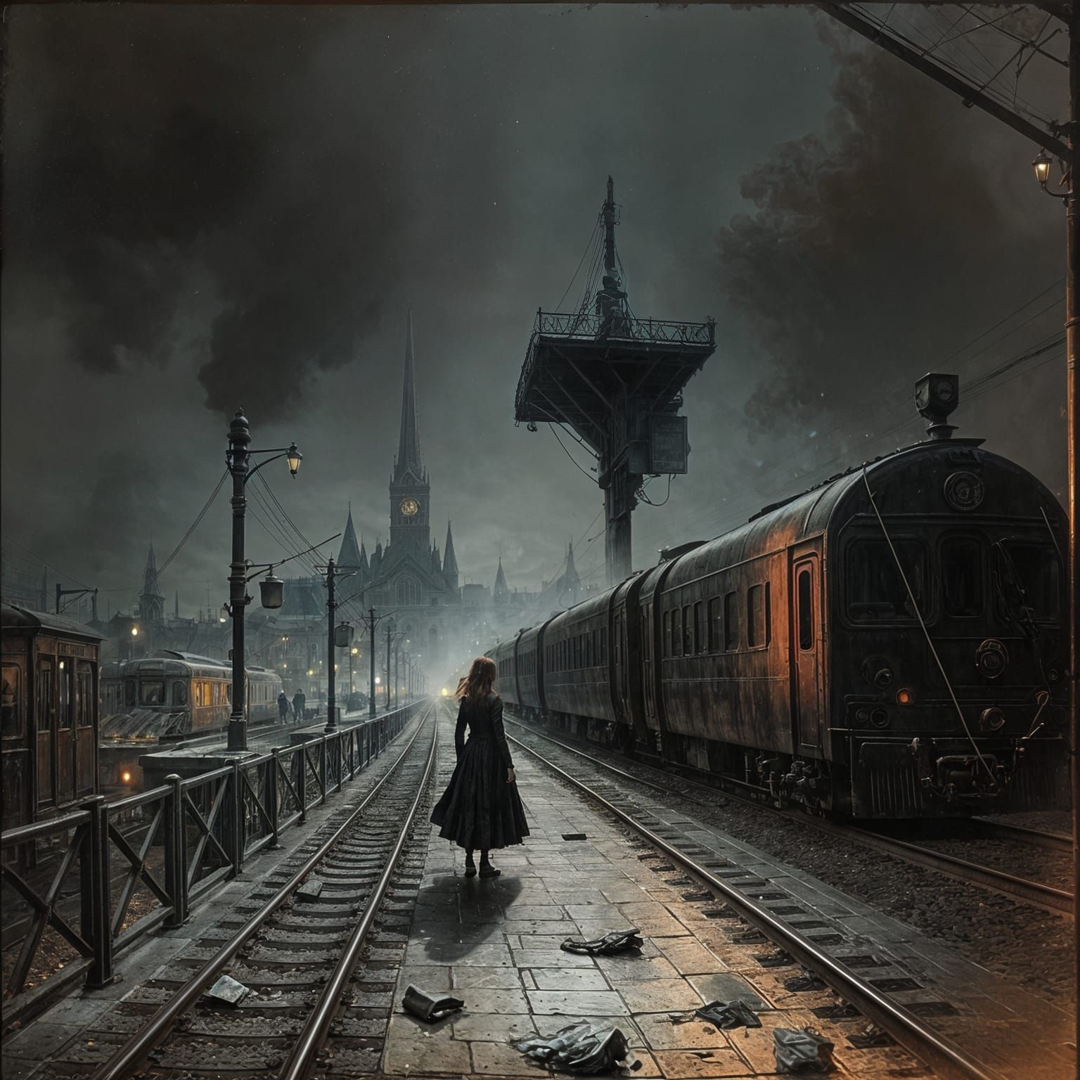 Cursed City Train Stop in Dark Romanticism Style