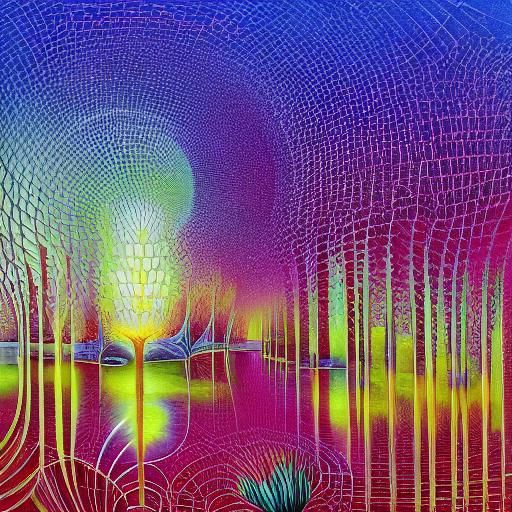 Futuristic Nautilus Starship with Fractal Light Rays