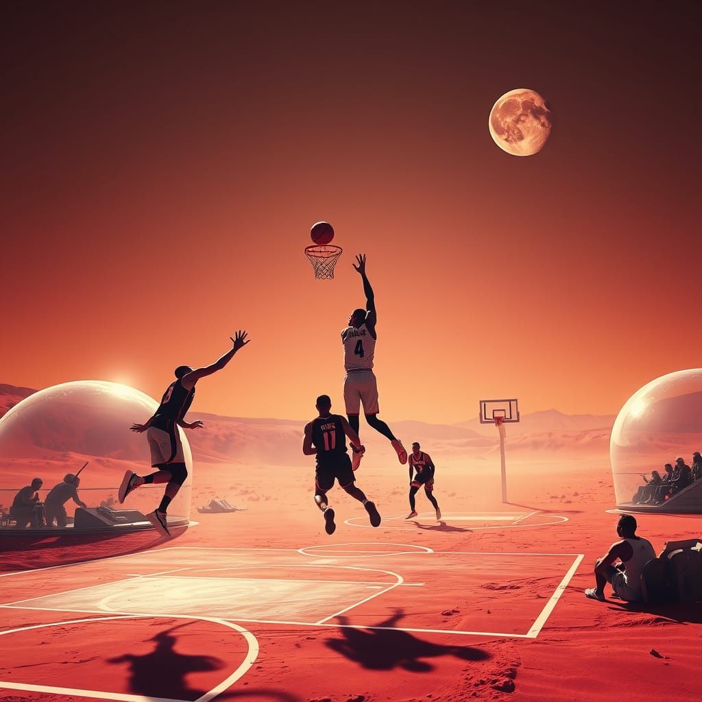 NBA Game on Mars with Two Moons