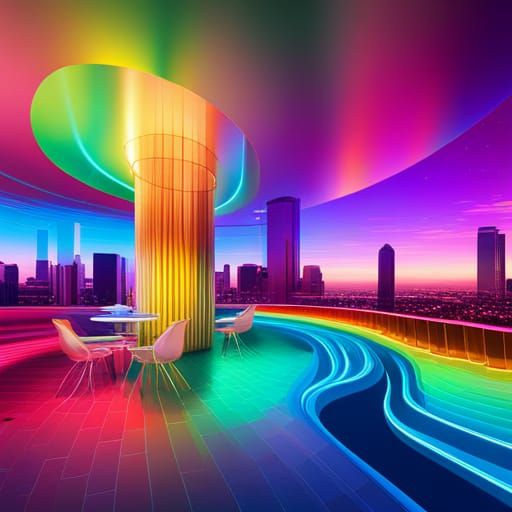 Futuristic Rainbow Restaurant in Vaporwave Vector Style