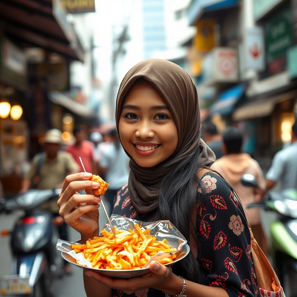 Indonesian Woman with Street Food in Jakarta