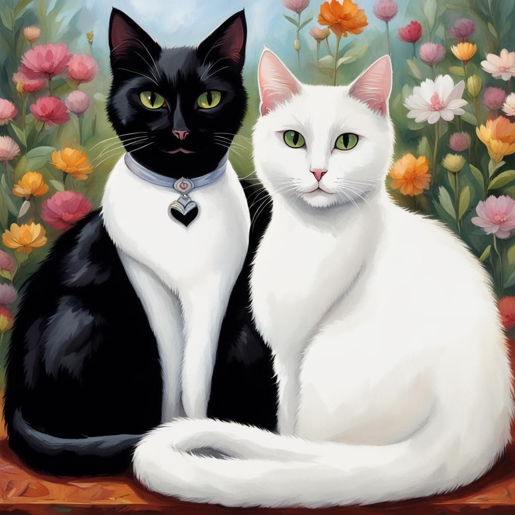 Whimsical Feline Union in a Floral Paradise