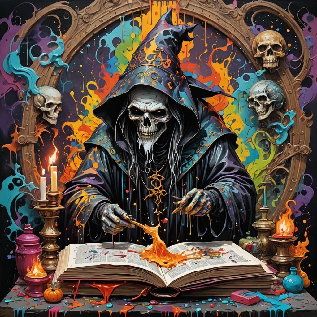 Witches Reading Malleus Maleficarum in Graffiti Art Style