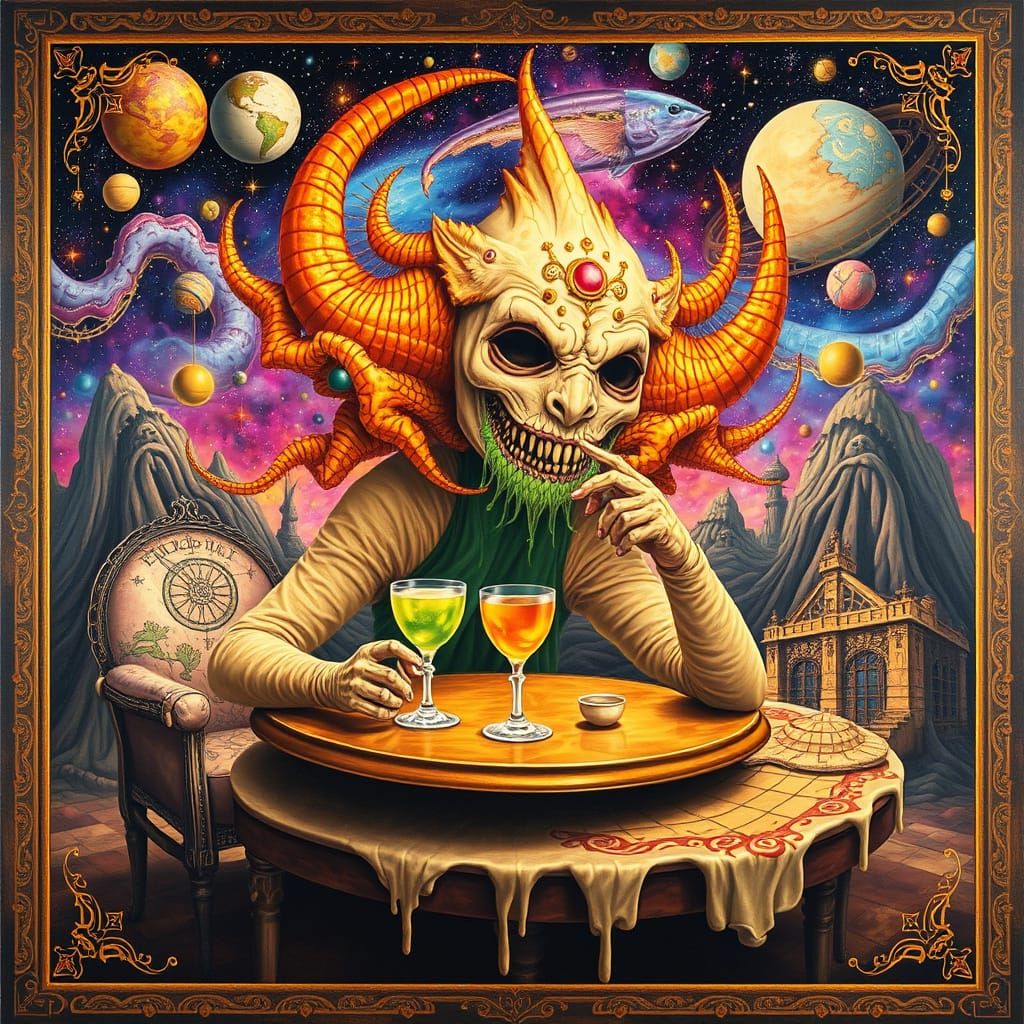 Psychedelic Utopia: Melting Galaxy Cafe in Bosch Style