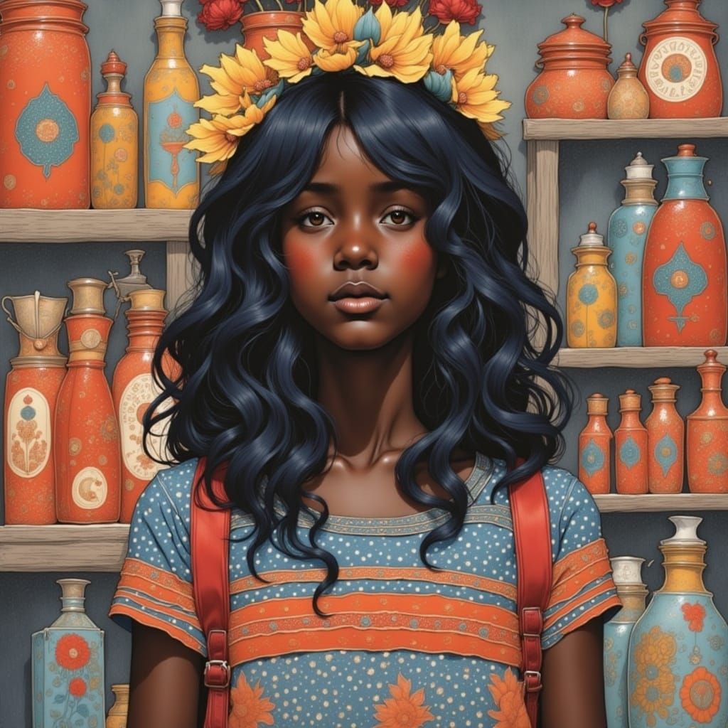 Girl in a Whimsical, Dreamlike Landscape