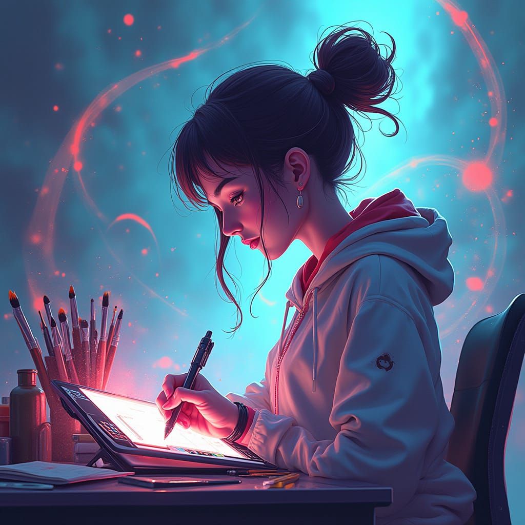 Surreal Futuristic Artist in Neon Vortex